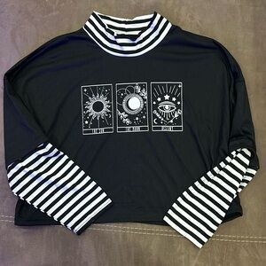 SHEIN MOCK NECK STRIPED L/S “THE SUN THE MOON DESTINY” TOP NEVER WORN